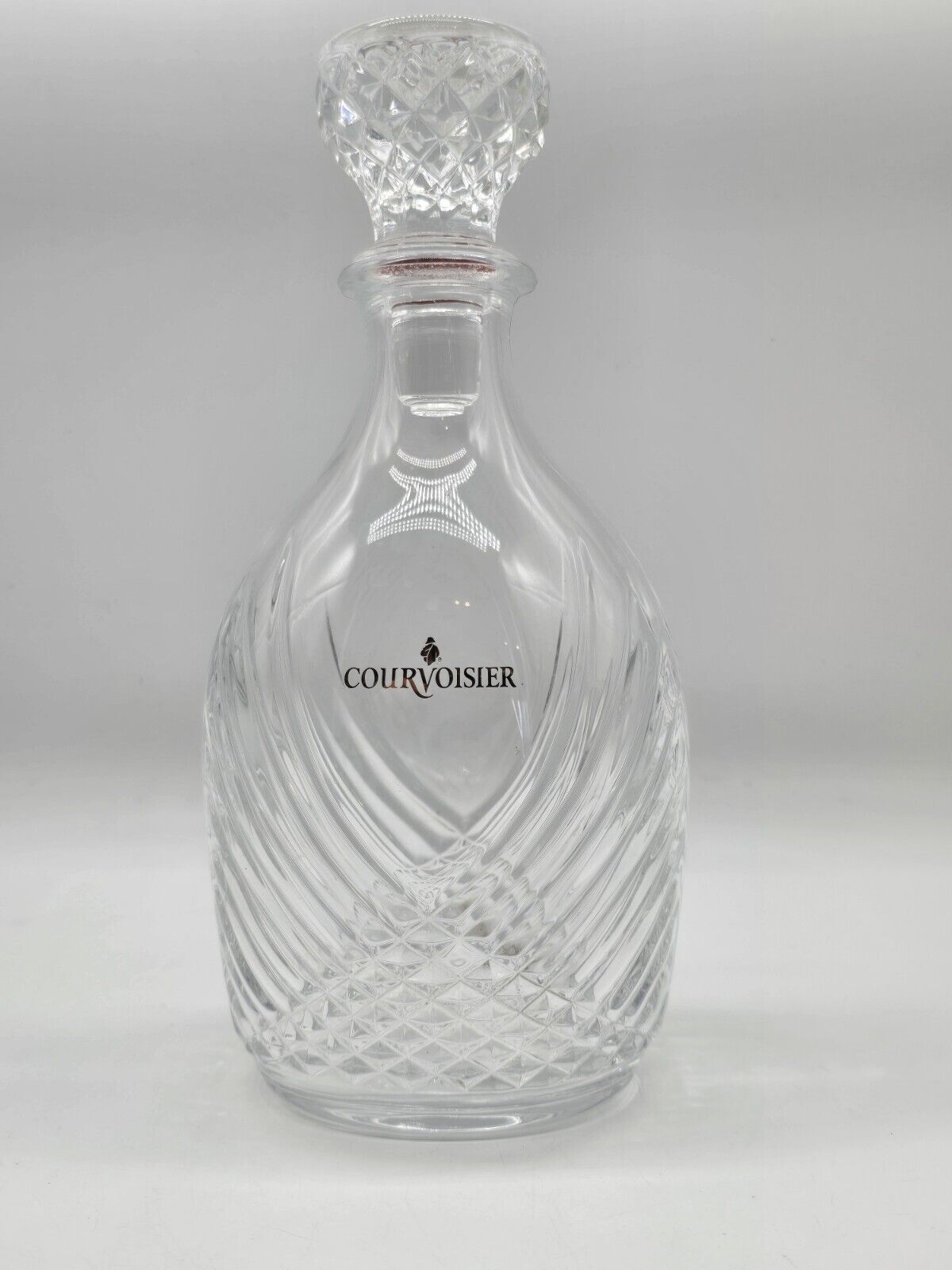 Courvoisier Cognac Cut Crystal Decanter with Crystal Stopper 10” Tall Vintage