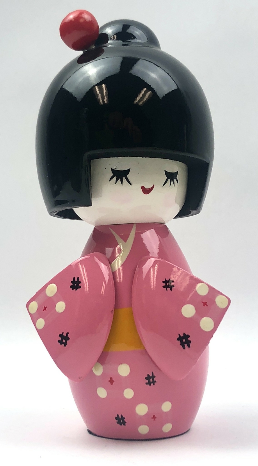 Kokeshi Head Kimono Doll Pink and White Curved EP120/L