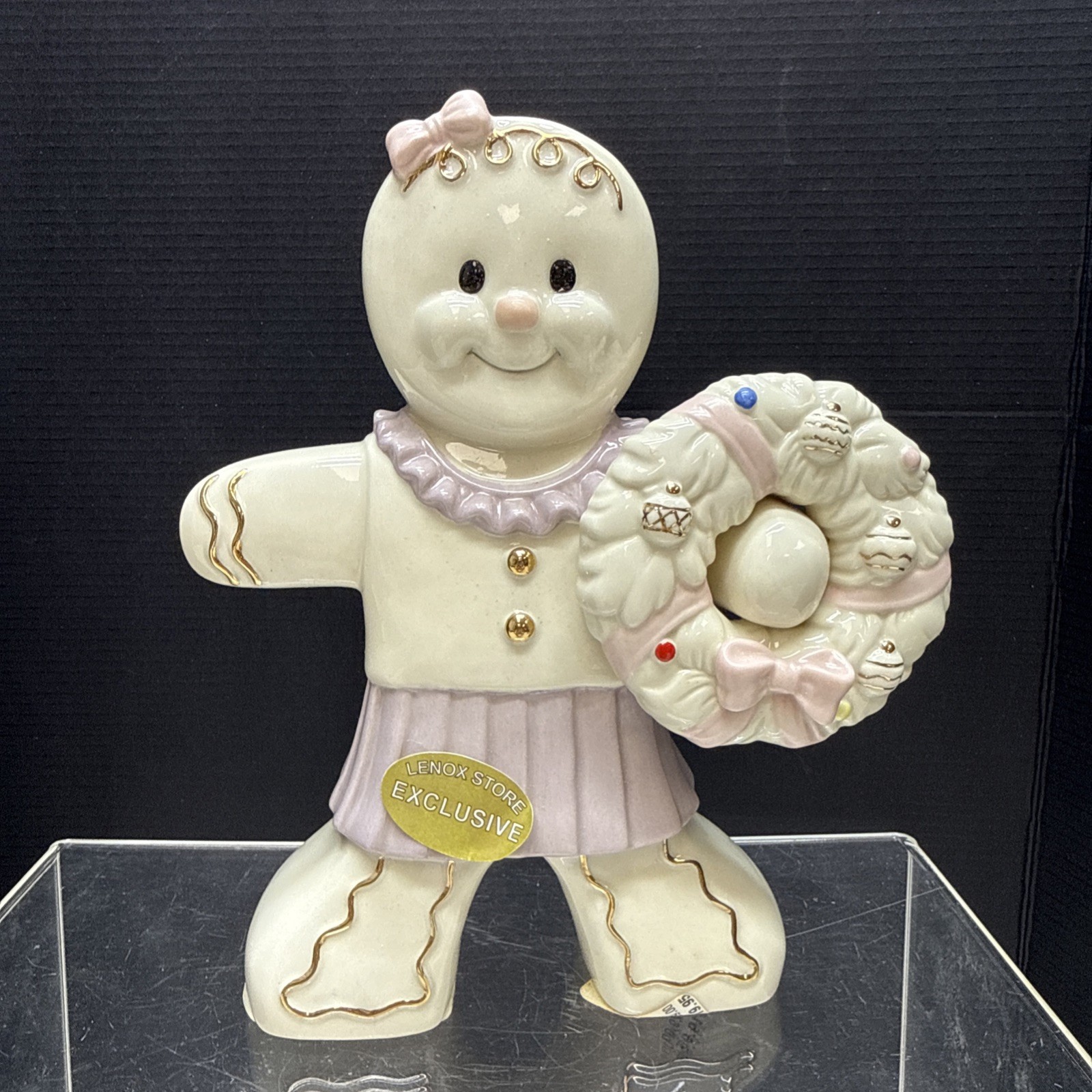 Rare Lenox Gingerbread Girl Christmas Figurine Holding Wreath 7.25