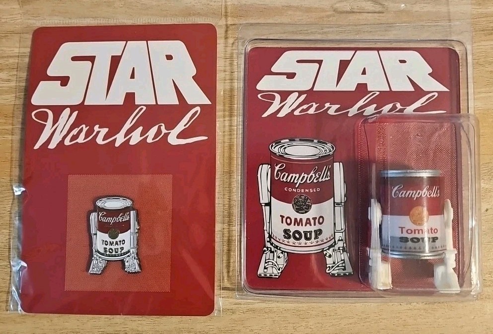 Star Warhol Star Wars R2D2 Campbell\'s Pin & Figure From 2016 ComicCon Ultra Rare Star Warhol Star Wars R2D2 Campbell\'s Pin & Figure From 2016 ComicCon Ultra Rare