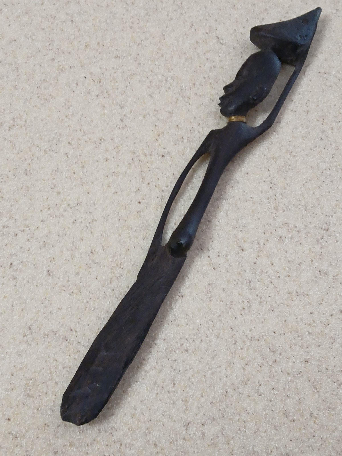 Vintage African carved Wood Letter Opener Man Head 10.5”