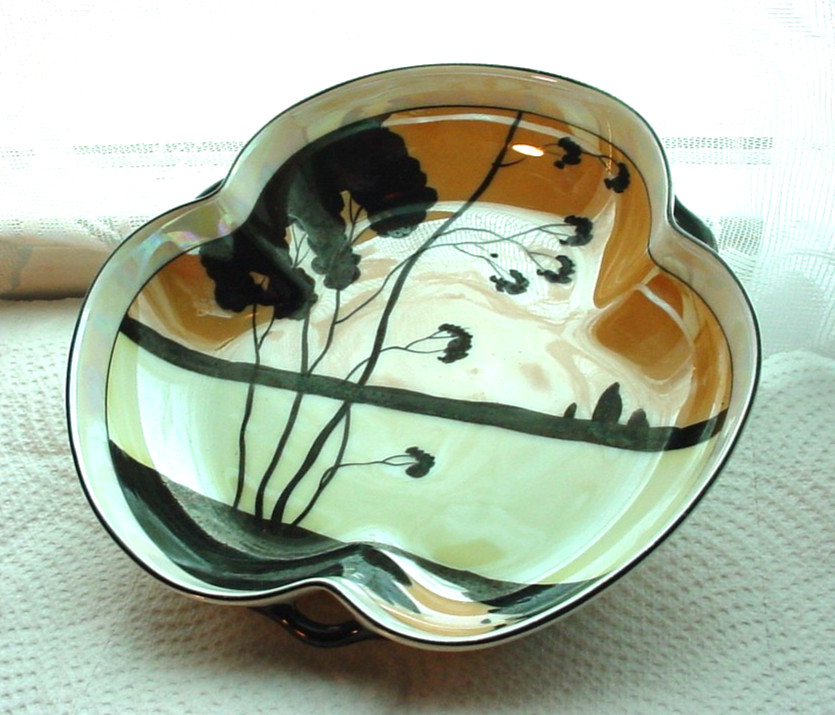Vintage Mieto Luster Lustre Ware Dish Hand Painted Porcelain Silhouette Scene