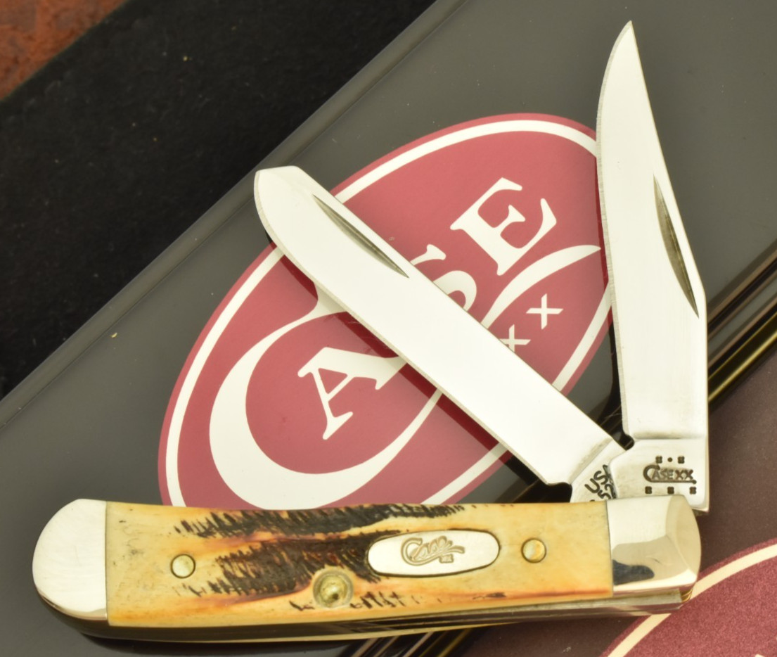 CASE XX USA 2003 BONESTAG BONE STAG TINY TRAPPER KNIFE 6.52154 SS NICE (31803)
