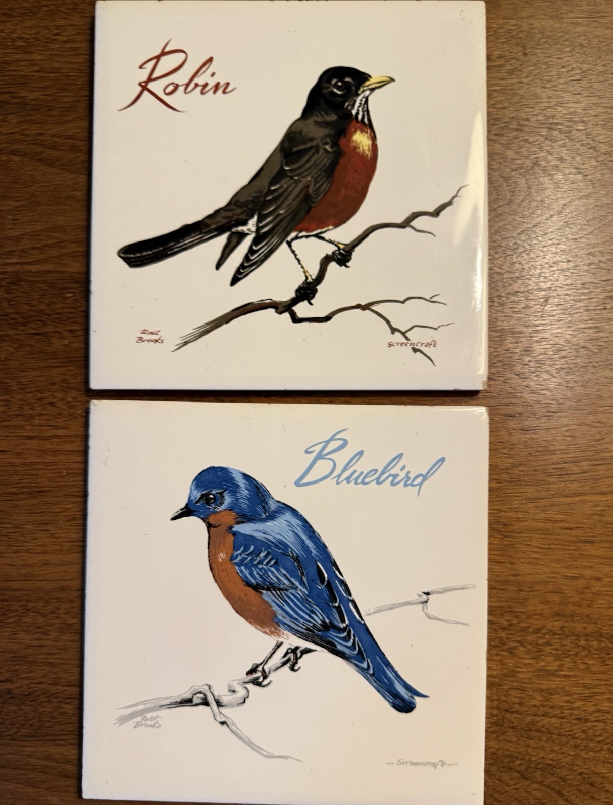 Set Of 2 Screencraft Hanging Tiles Vintage Bluebird And Robin Robert Brooks