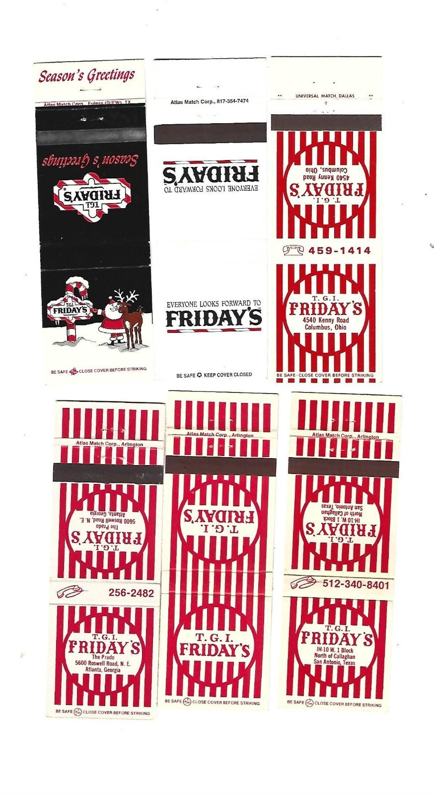 6 T.G.I. Friday's  Matchcovers