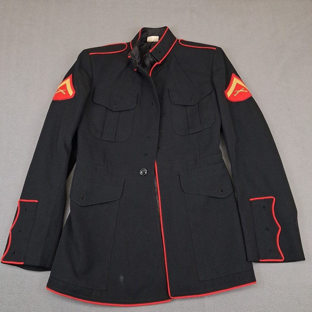 USMC Dress Blue Blues Coat Mens 40R Black Red Lance Corporal Uniform Jacket