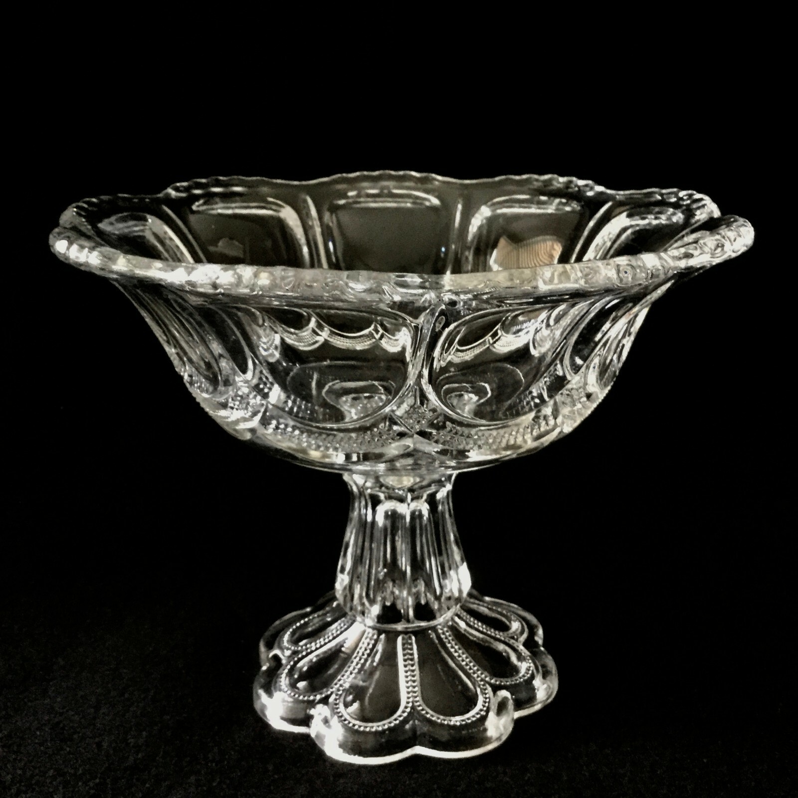 Vintage 70s Elegant Cut Glass Pedestal Compote Bowl Candy Dish With Flaw