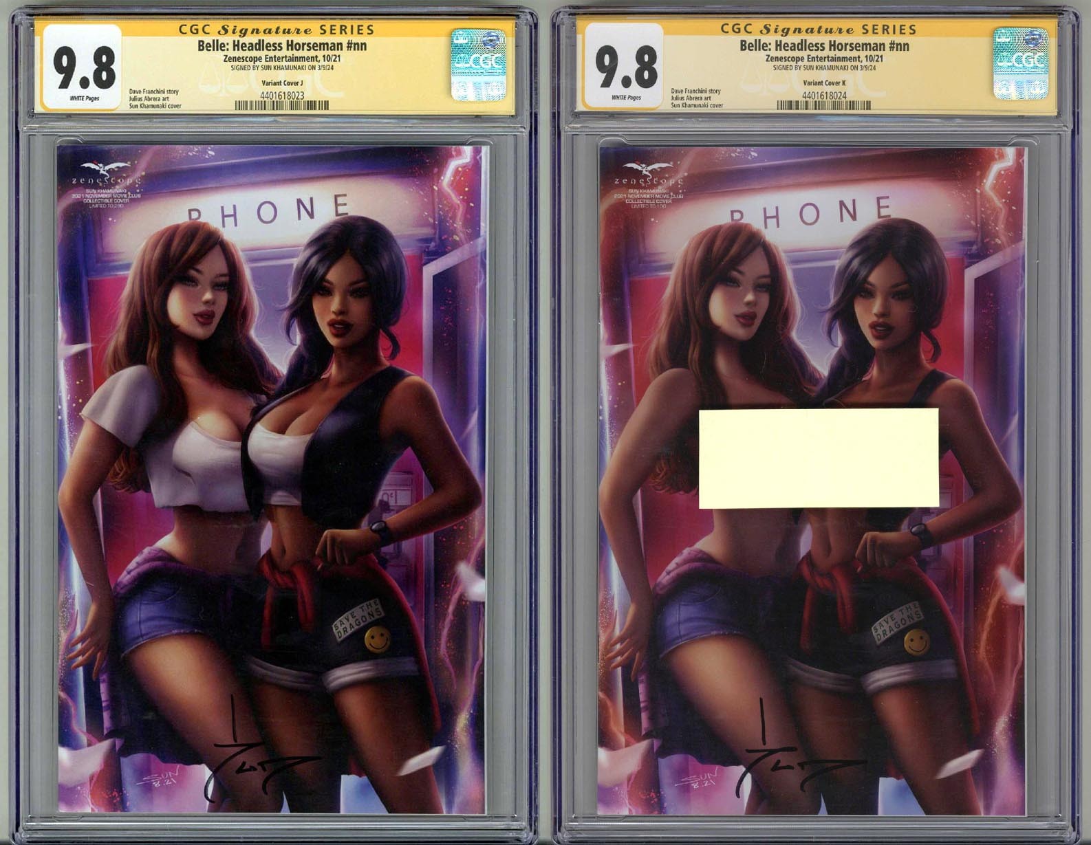 BELLE: HEADLESS HORSEMAN SET CGC 9.8 SS SIGNED SUN KHAMUNAKI VARIANT COVER J/K