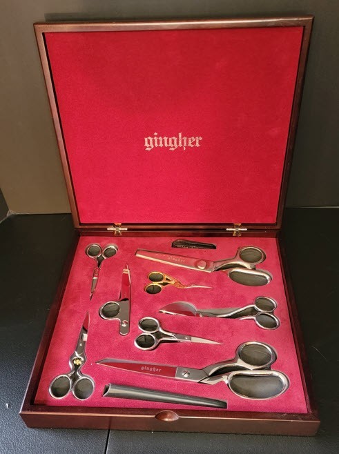 Gingher 8 Piece Scissors Set in Wooden Box  Unused