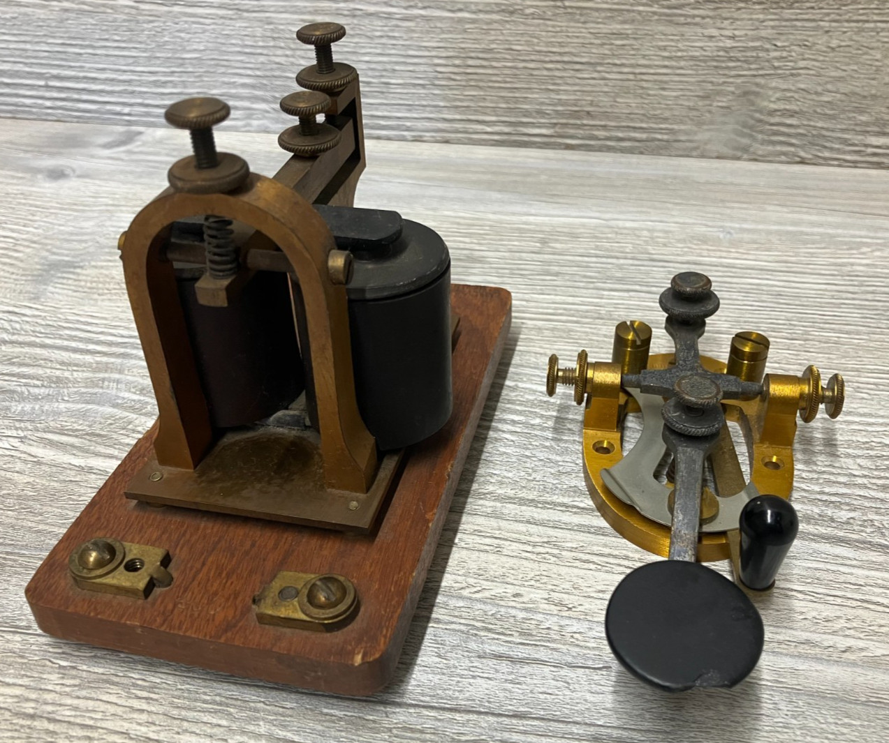 Vintage J.H. Bunnell Telegraph Sounder w/ Wood Base & Key - Untested Broken Knob
