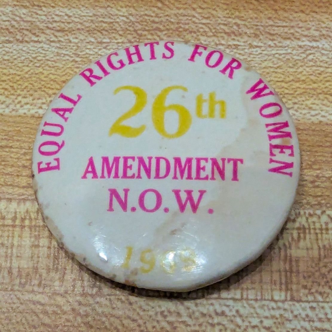 Vintage 1969 Equal Rights For Women 26th Amendment NOW Pinback Button Feminist