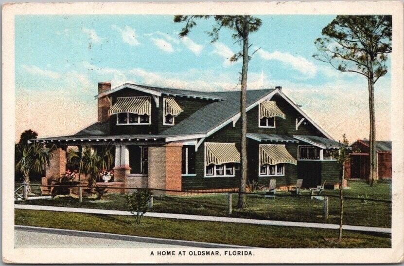 Vintage OLDSMAR, Florida Postcard House / Street View / 1924 Fl Cancel