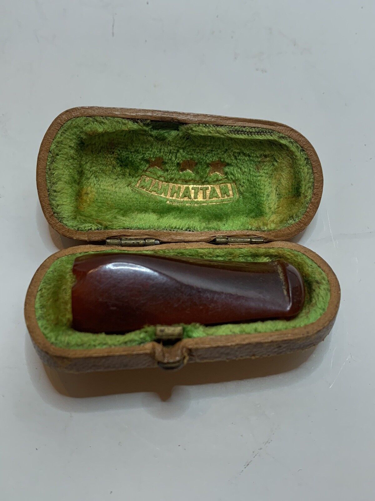 Antique Manhattan Tobacco Pipe Mouthpiece With Beautiful Original Green Case