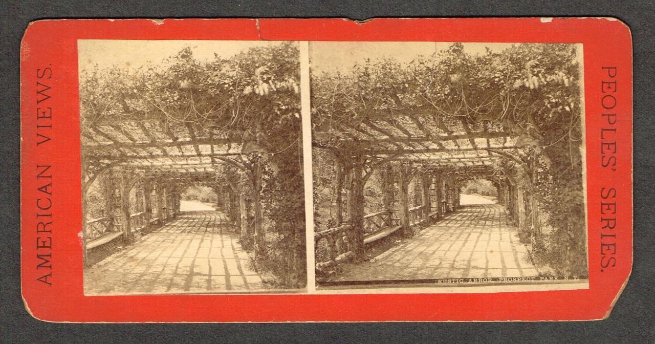 b351, American Views Stereoview, # -, Rustic Arbor, Prospect Park, NY, 1870s