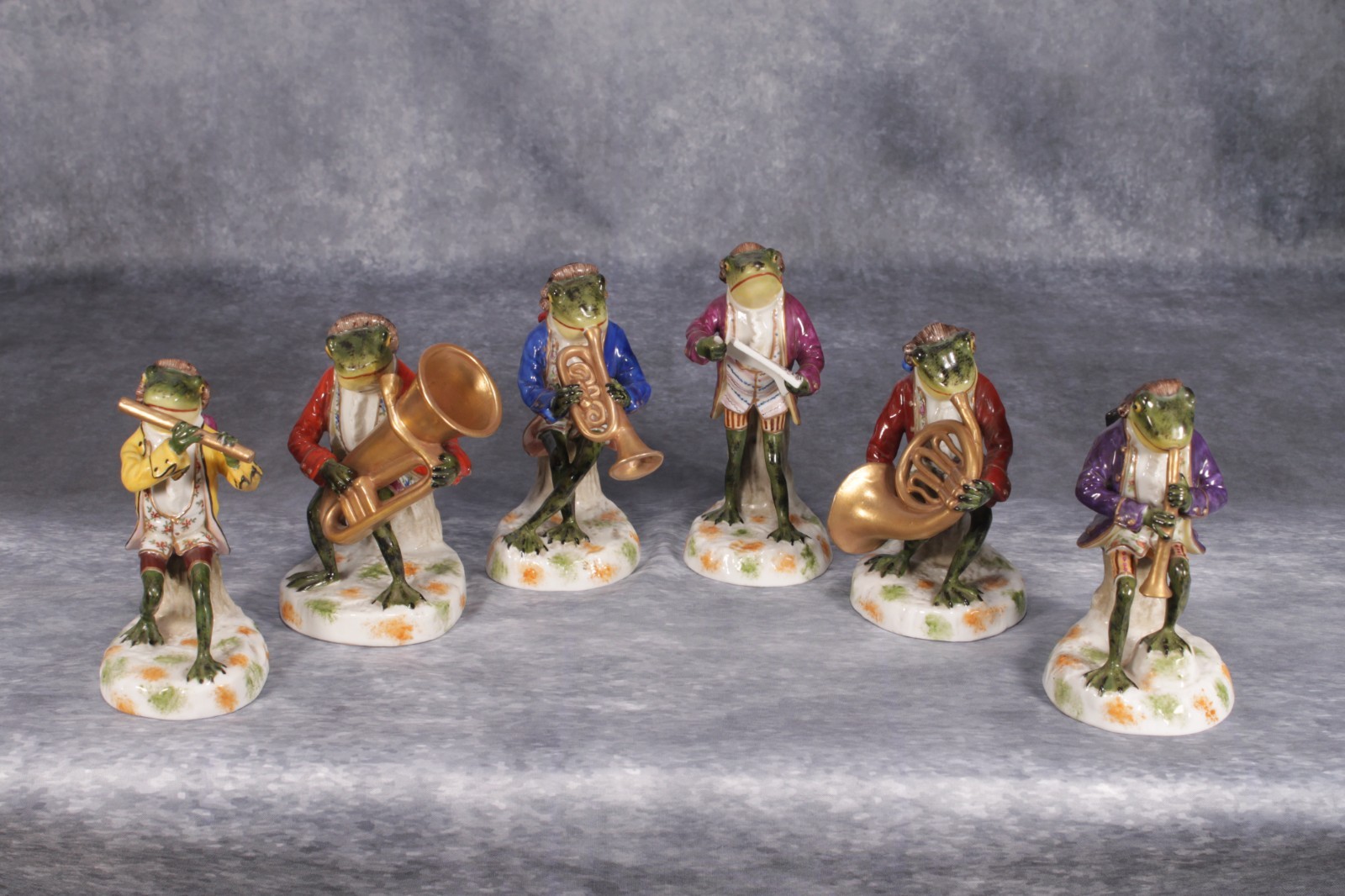 Rare Antique Hochst Anthropomorphic Porcelain Frog Band Orchestra Set of 6 Rare Antique Hochst Anthropomorphic Porcelain Frog Band Orchestra Set of 6
