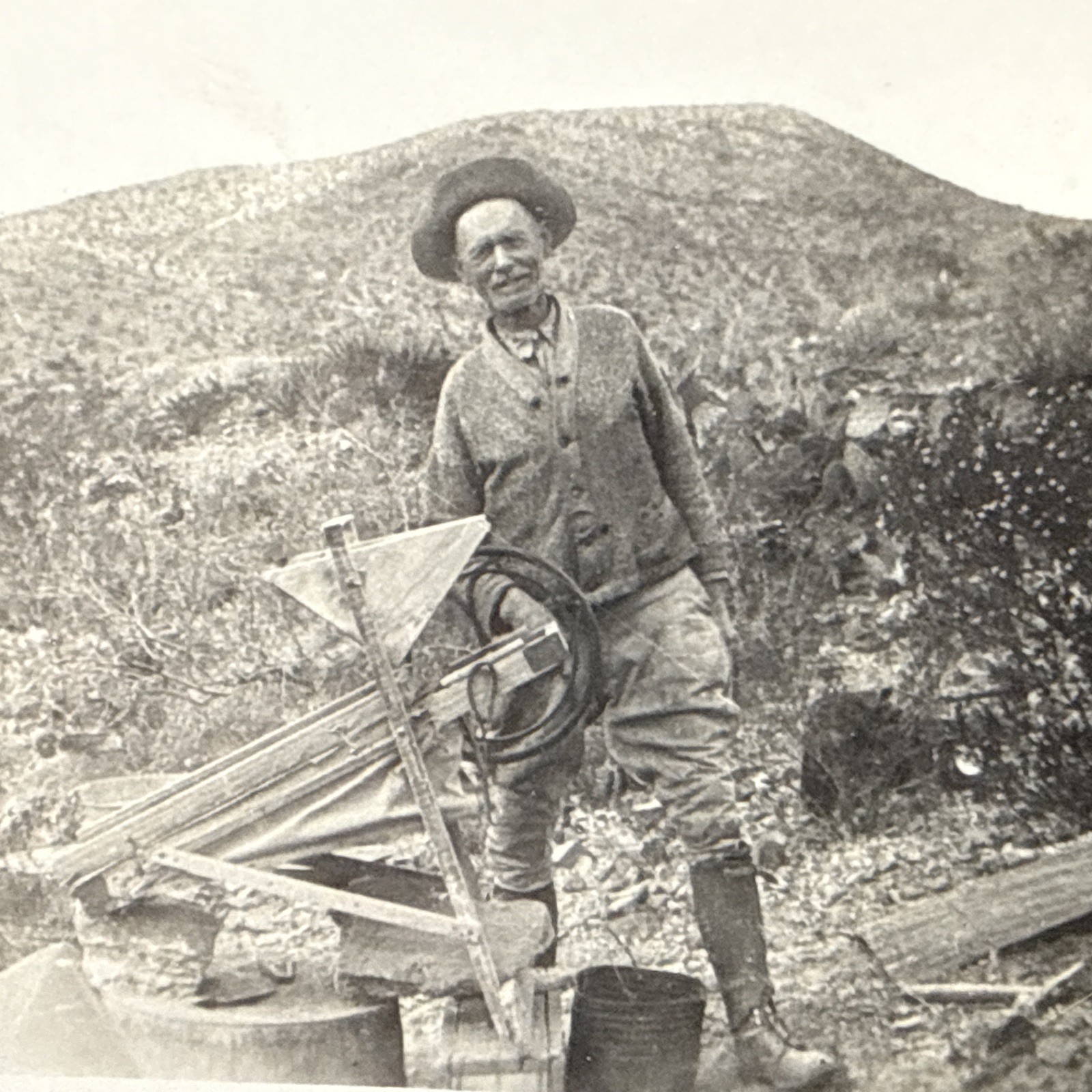 1910’s-20’s Photo “Dad Dry Washing Gold” Old Gold Miner With Hat 