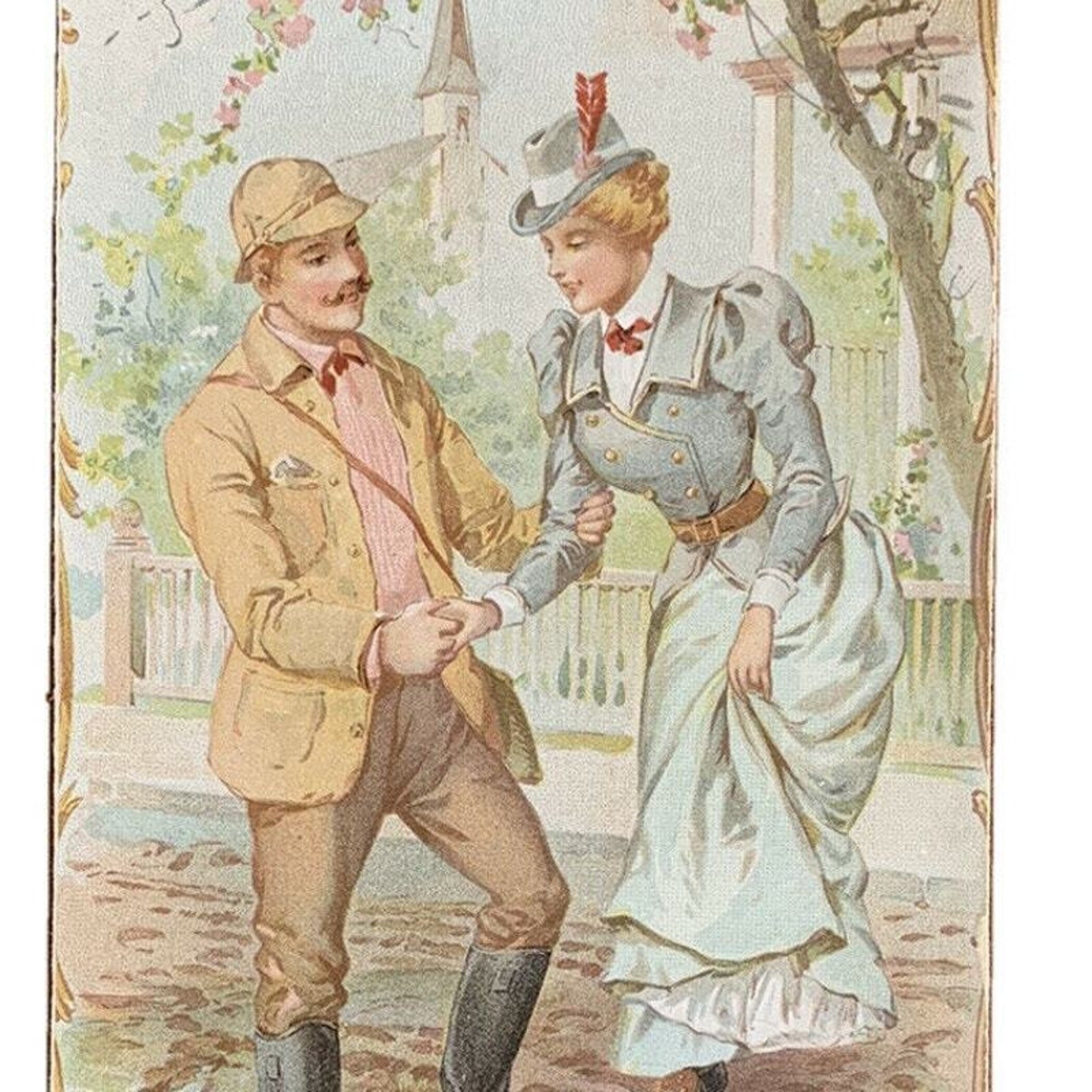 Antique Ephemera Spring 1899 Calendar 3 Mo Litho Boots Ad Victorian Man Woman