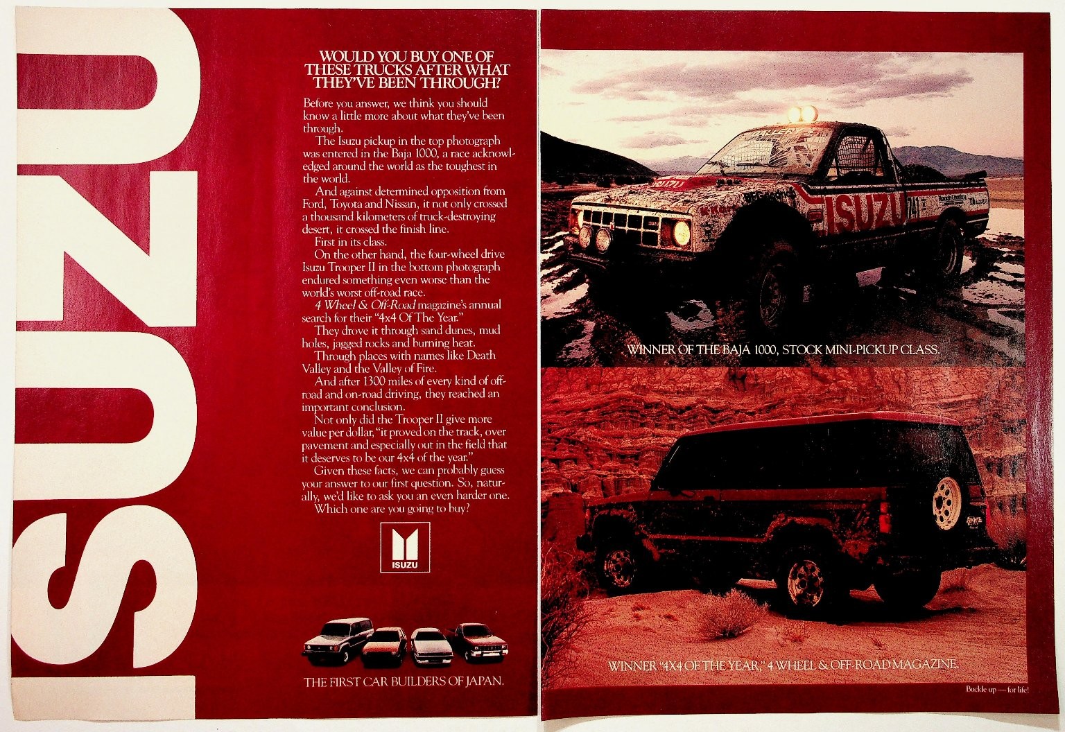 Isuzu Baja 1000 Pickup Trooper II 4x4 Off-Road Vintage Magazine Ad Print