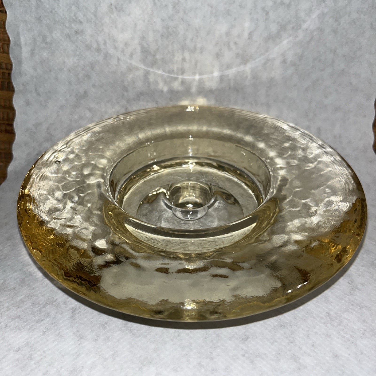 Heavy Textured Amber Glass Dual Taper/Pillar Candleholder 6.75 Diameter Heavy Textured Amber Glass Dual Taper/Pillar Candleholder 6.75 Diameter
