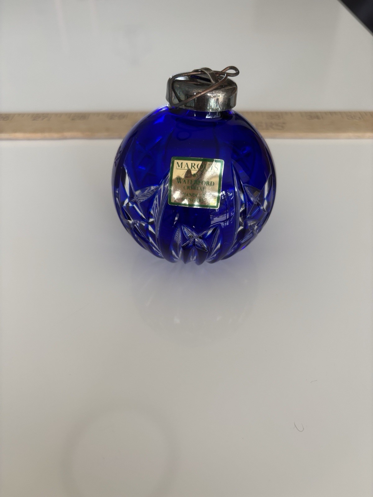Waterford Cobalt Blue Cut Glass Holiday Ornament 1992 Marquis
