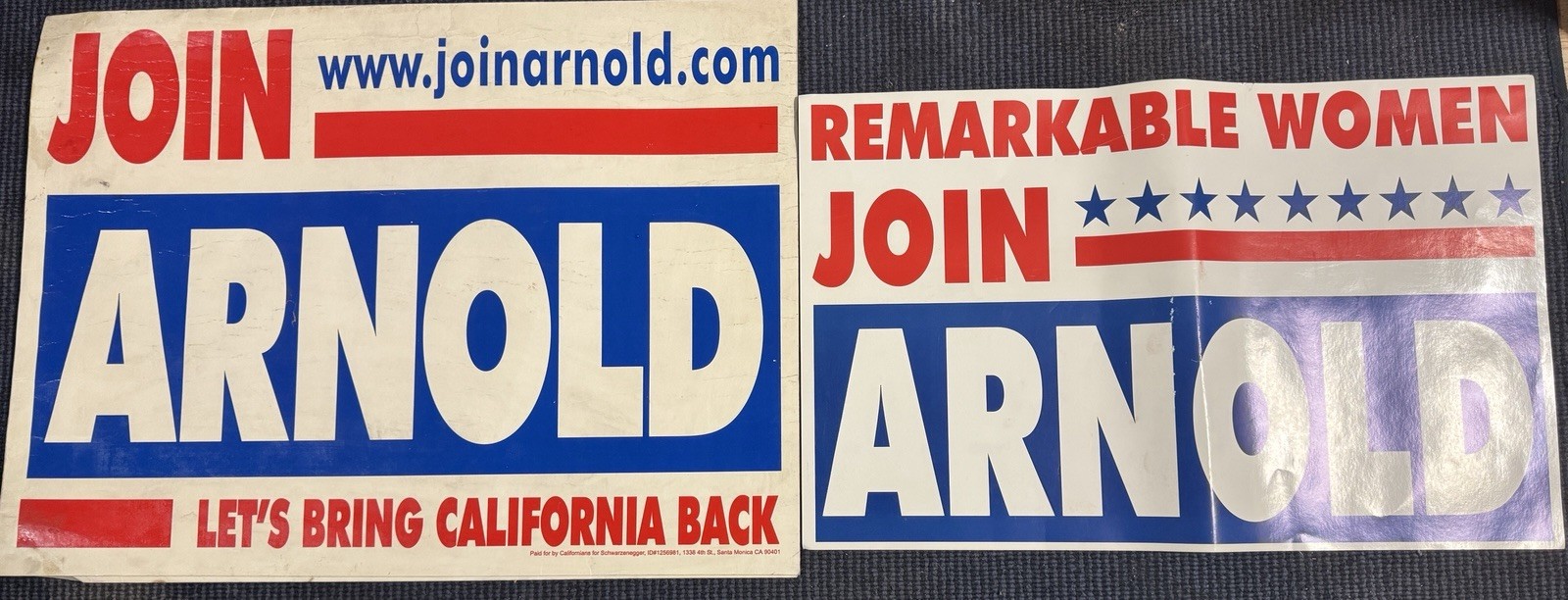 Vintage 2003 Arnold Schwarzenegger California Recall Campaign Signs Lot Rare 