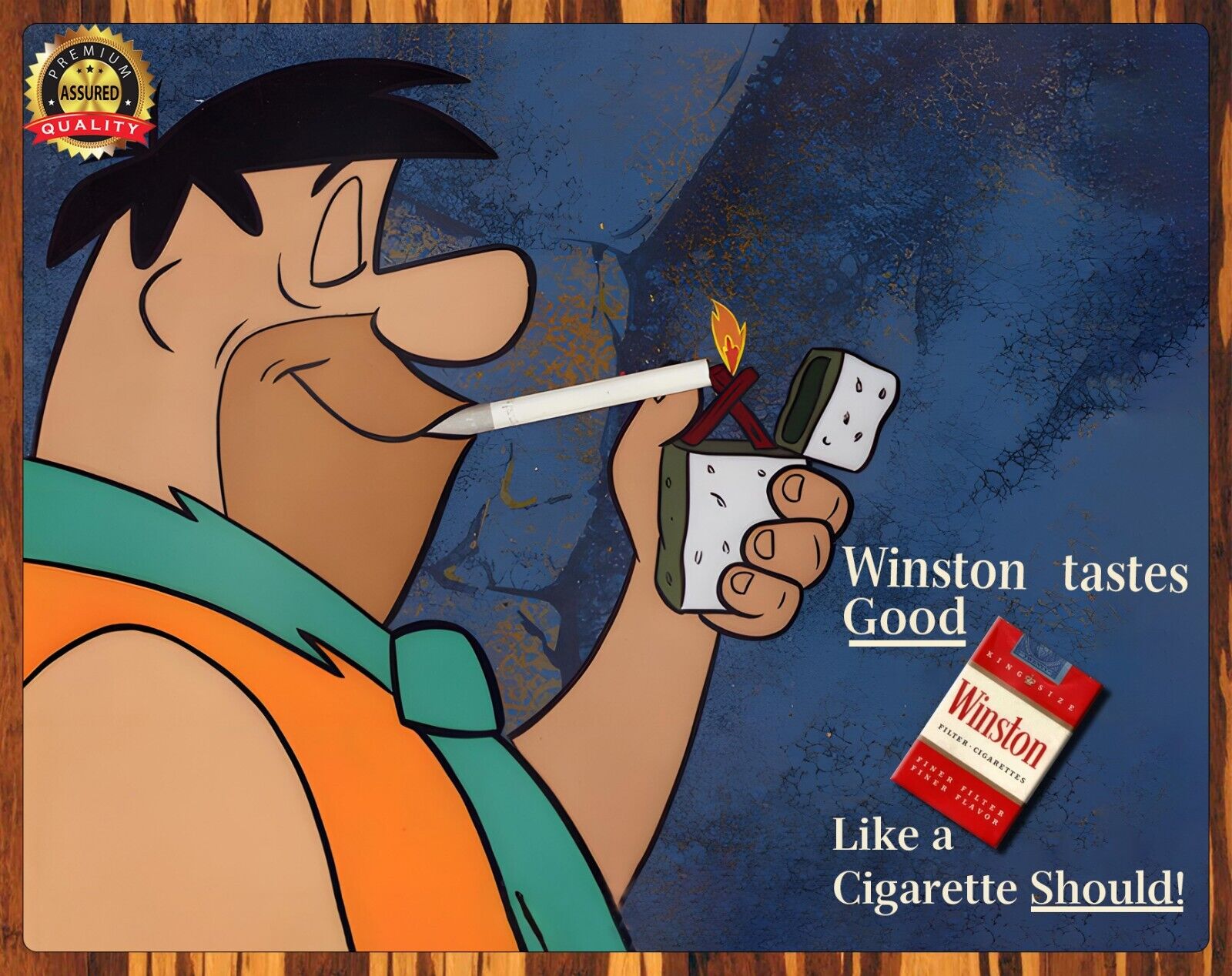 Winston - Cigarettes - Fred Flintstone - 1960 - Rare - Metal Sign 11 x 14