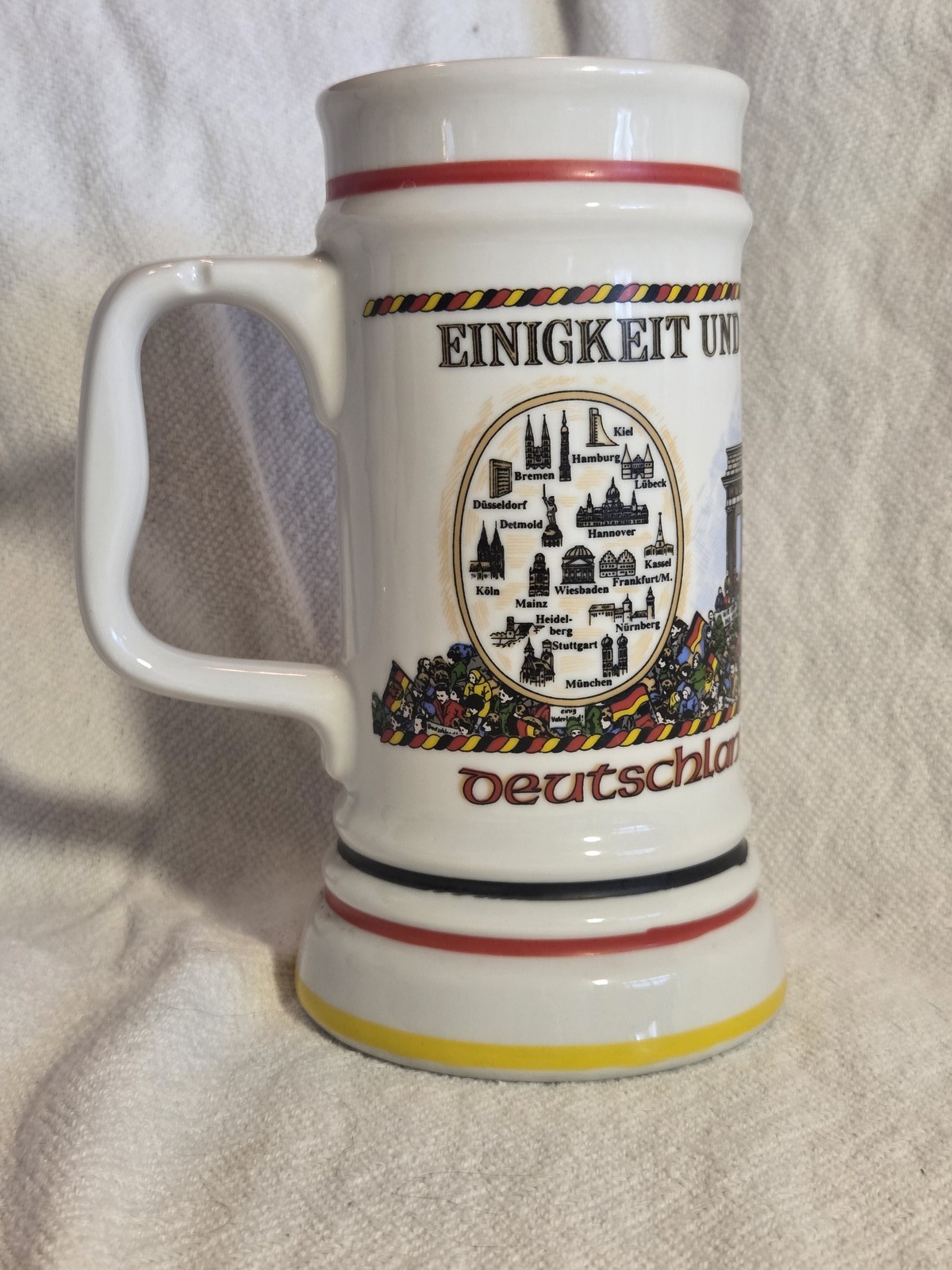 Deutschland Einig Vaterland German Unity Ceramic Beer Stein Mug 7.5 in W F Guten