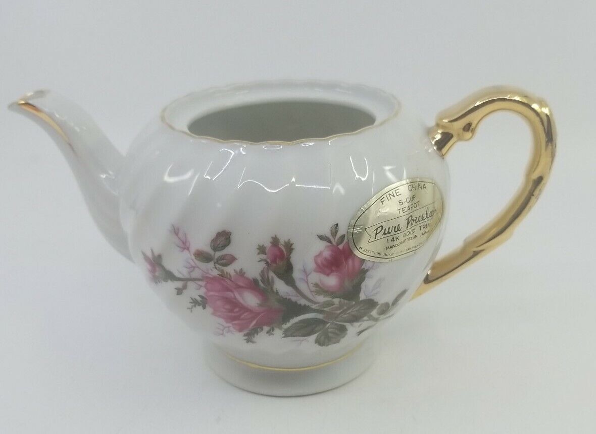 Westwood Import Co. Pure Porcelain Fine China 5-cup Teapot Roses