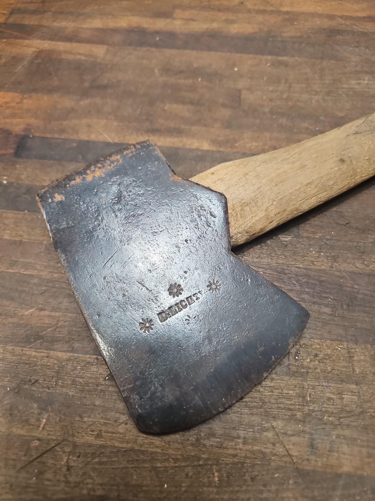 AC33- Antique Hand forged  Berks County, PA D. Lichty Felling Axe w/ starbursts