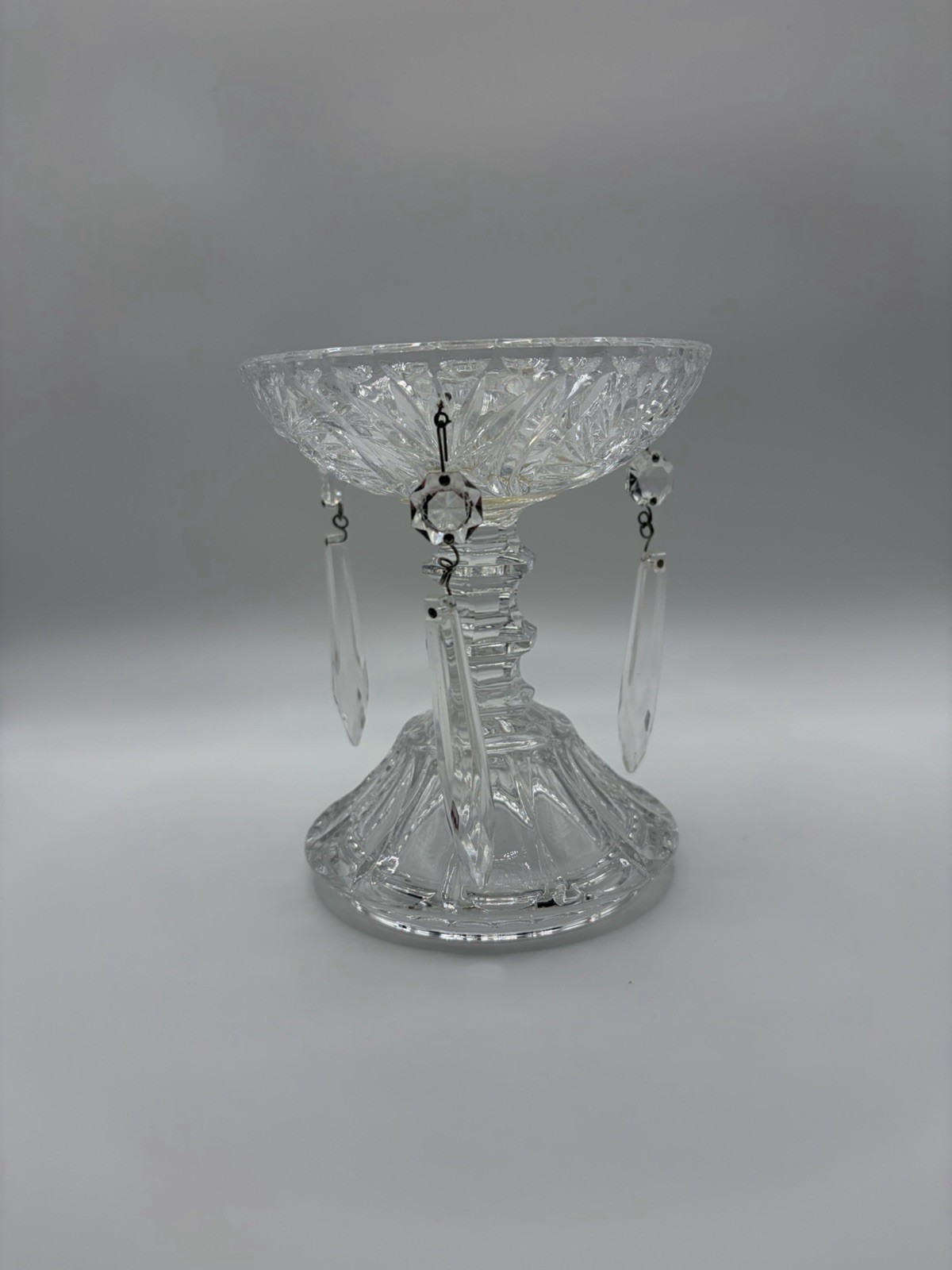 Vintage Cut Crystal Candlestick Holder Hanging Prisms Prismatic Girandole Single