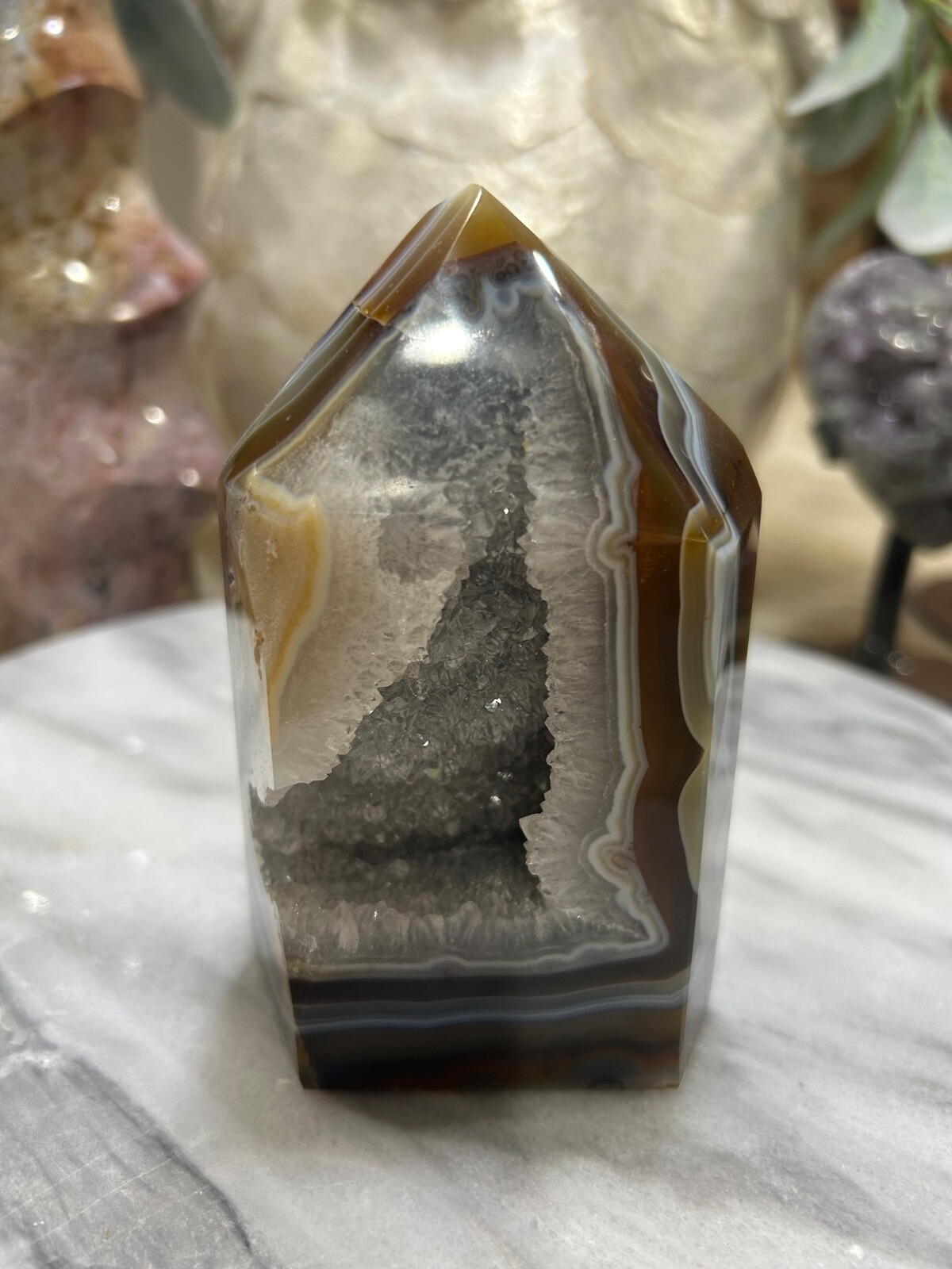 Brown agate crystal quartz  tower 2lbs