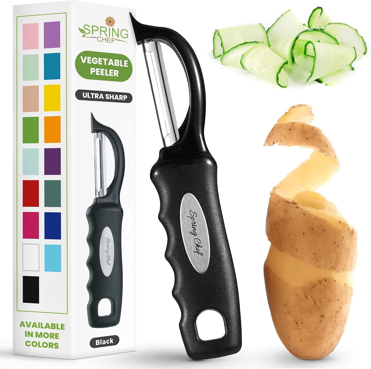 Spring Chef Swivel Vegetable Peeler with Soft Grip Handle, Set of 2, Black
