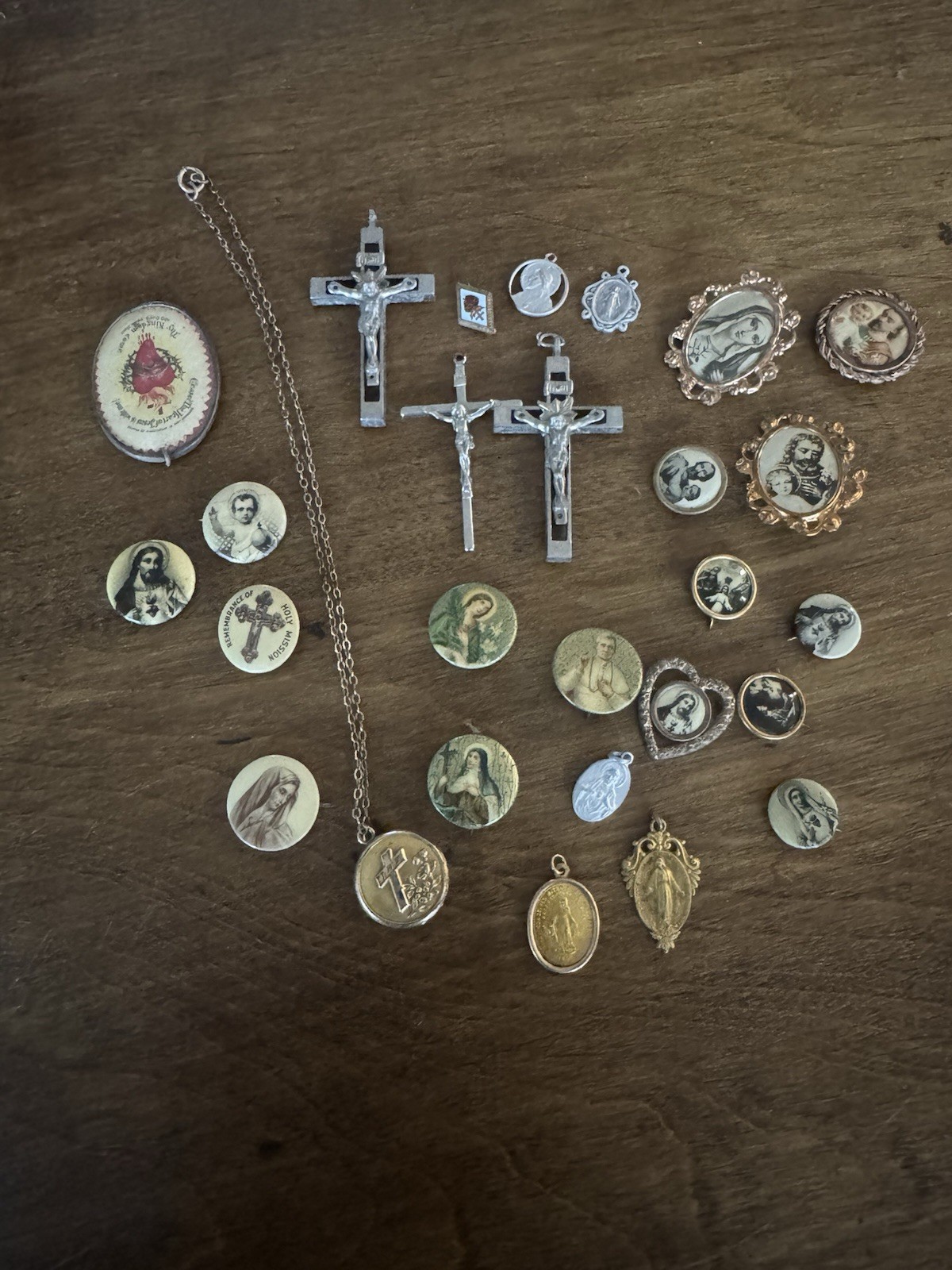 Vintage Lot Of 27 Catholic Crosses Pendants Pins Charms Necklace 1930-1940
