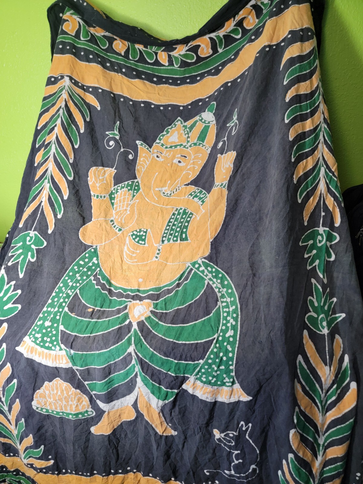 Tapestry Table Drape Elephant Hindu God Beginnings Ganapati Ganesh Vtg 70\