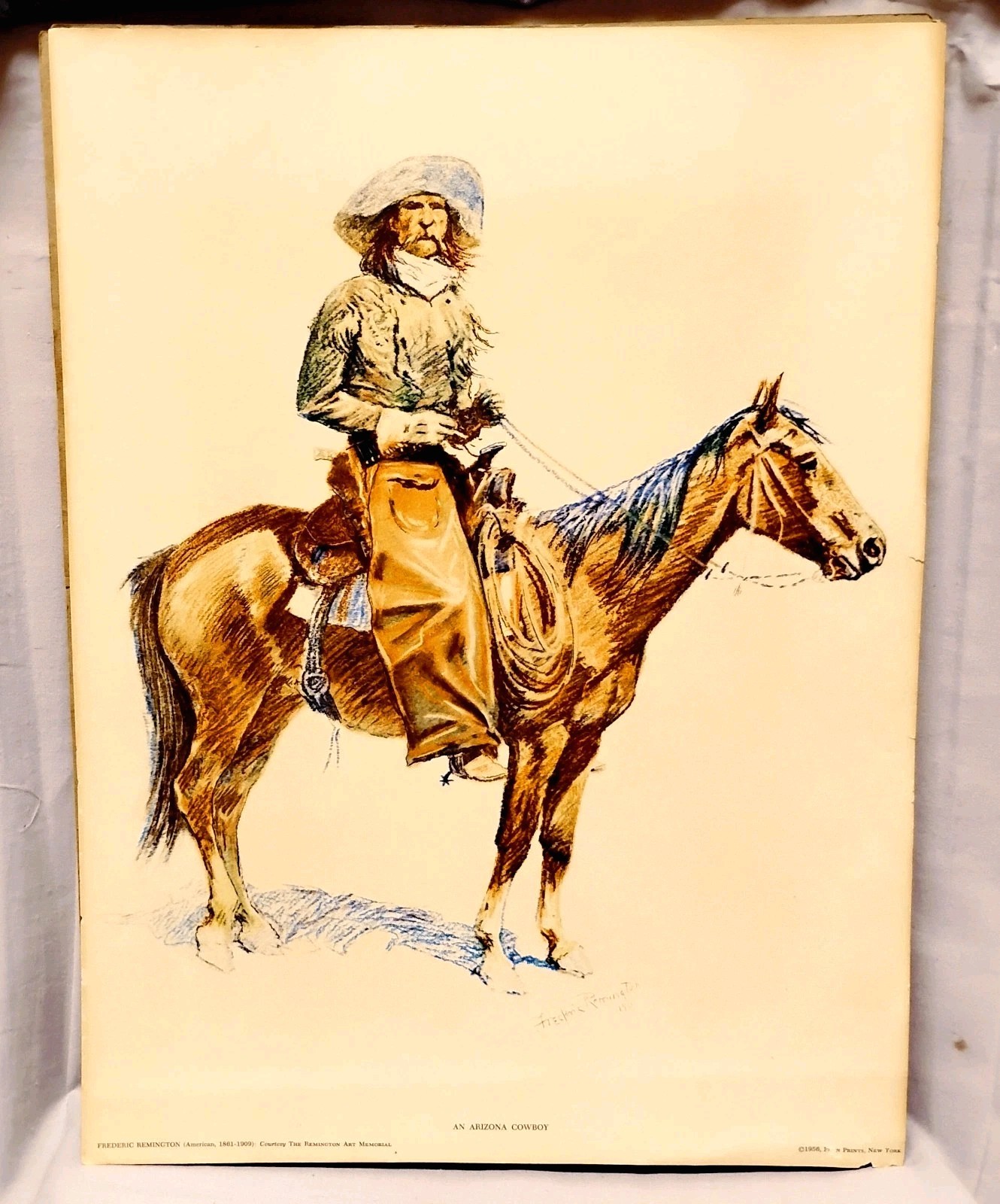 1956 Frederic Remington An Arizona Cowboy Penn Prints New York Vintage Art Print