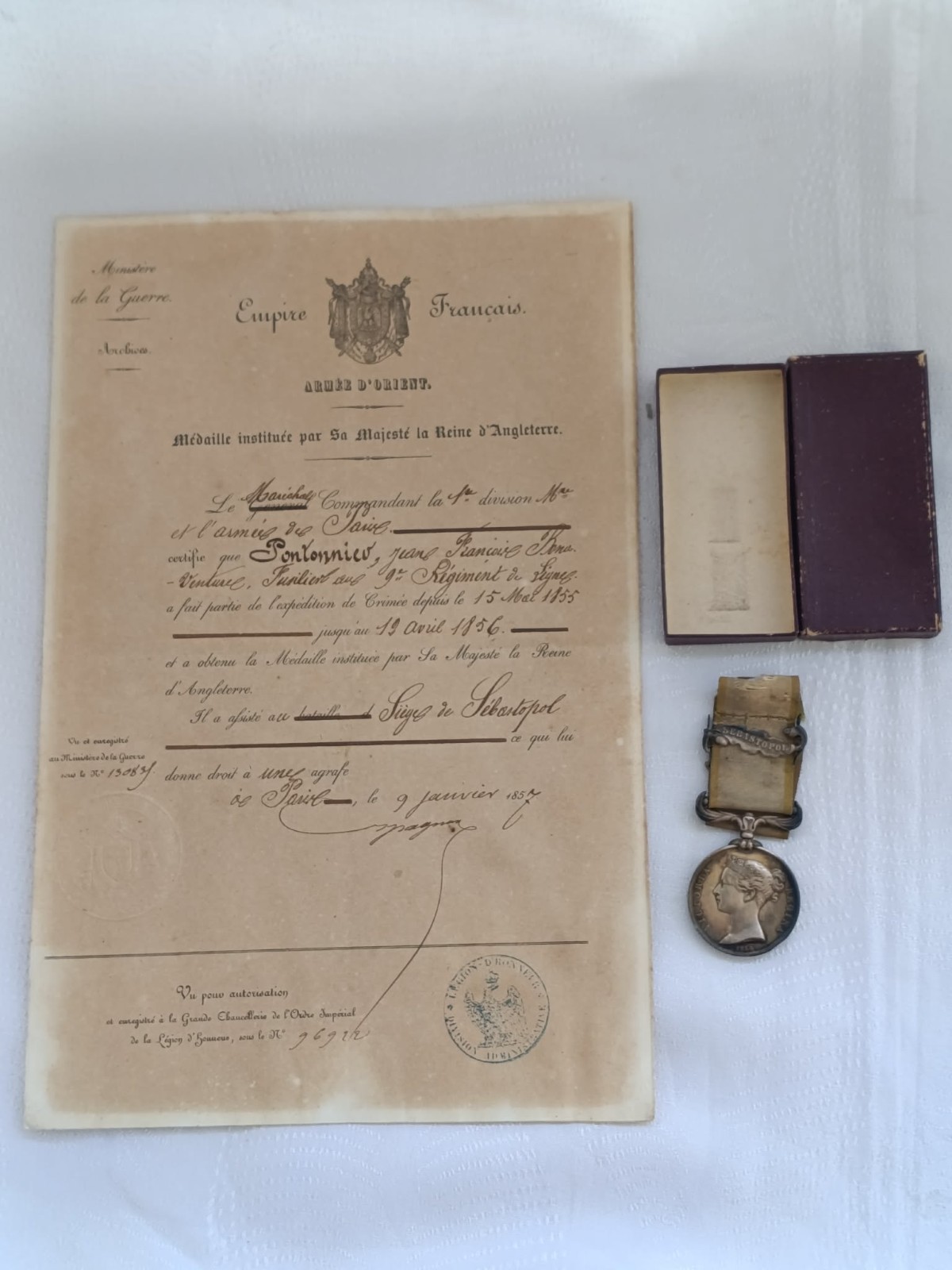 Victorian Crimea War Medal 1854 with box & French Diploma of Award__SUPER - RARE