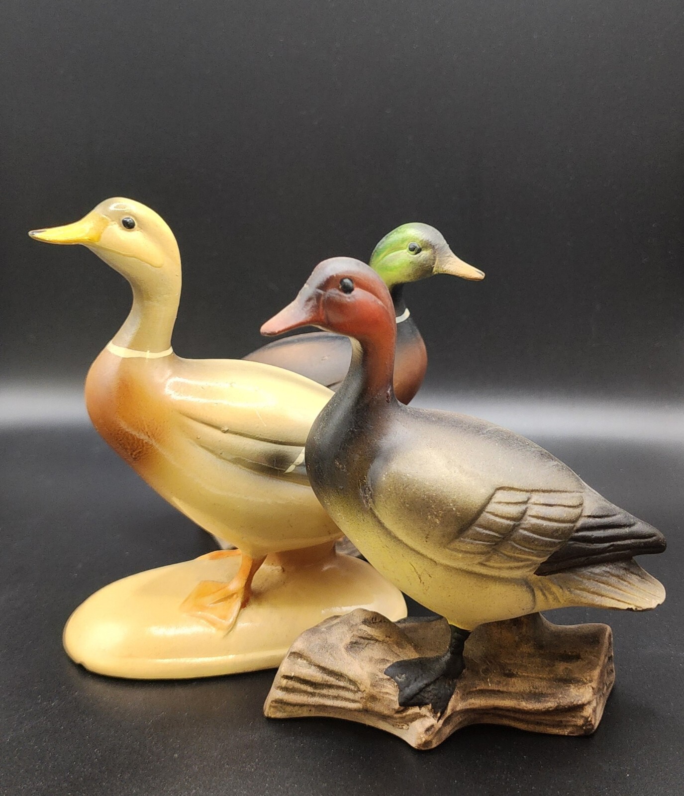 3=Enesco Mallard Duck + Enesco Canvas Back Duck Figurines + an0ther Vintage Duck