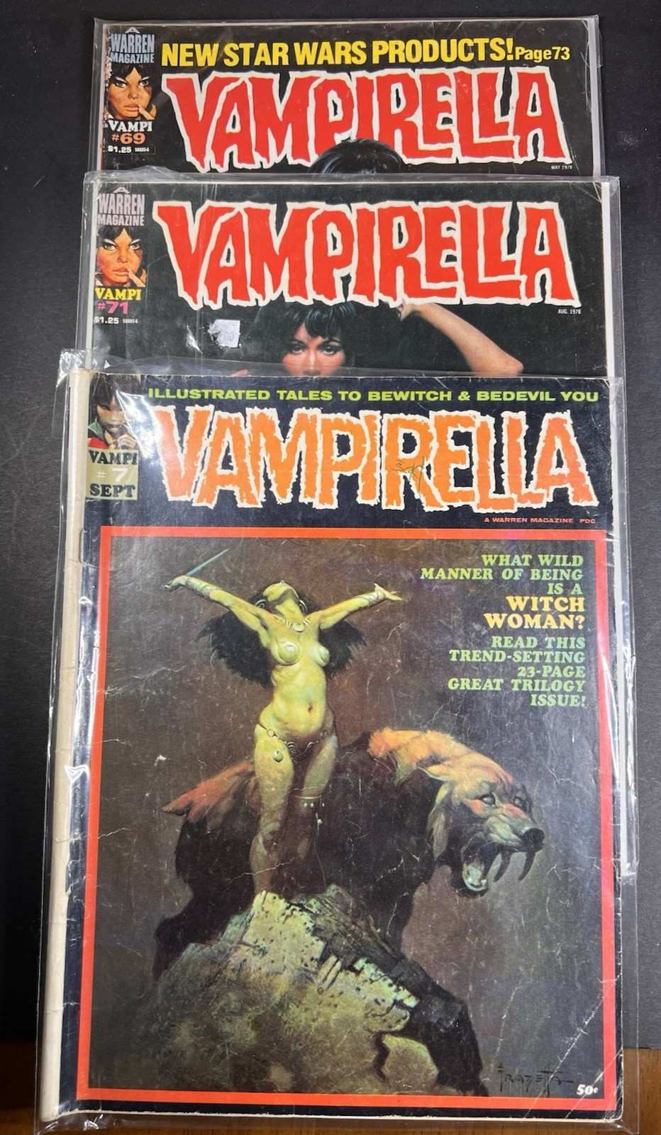 Vampirella Warren Lot #7 #69 #71 1970 1978 Barbara Leigh Photo Covers