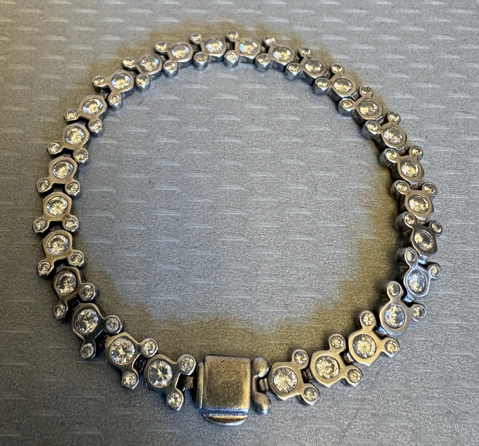 Disney Mickey Mouse Tennis Bracelet 925 Sterling Silver Cubic Zirconia CZ 7.5”