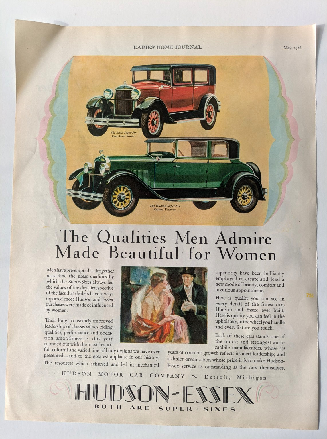 1928 Ladies’ Home Journal Hudson-Essex Car Ad – Made Beautiful for Women