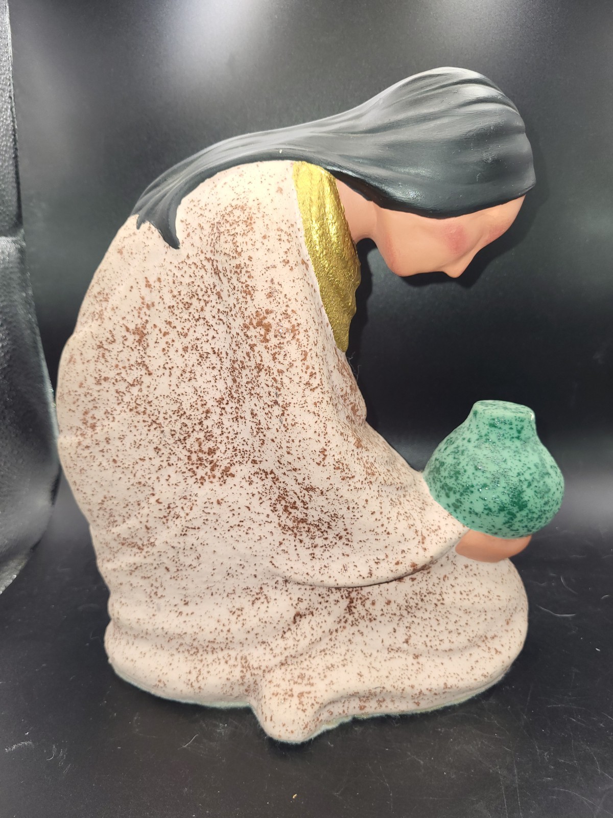Vintage Clay Pottery Native American Woman Holding Pottery Vase