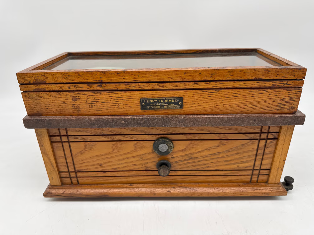 Antique Oak Case Henry Troemner Apothecary Pharmacy Scale Glass Top Excellent