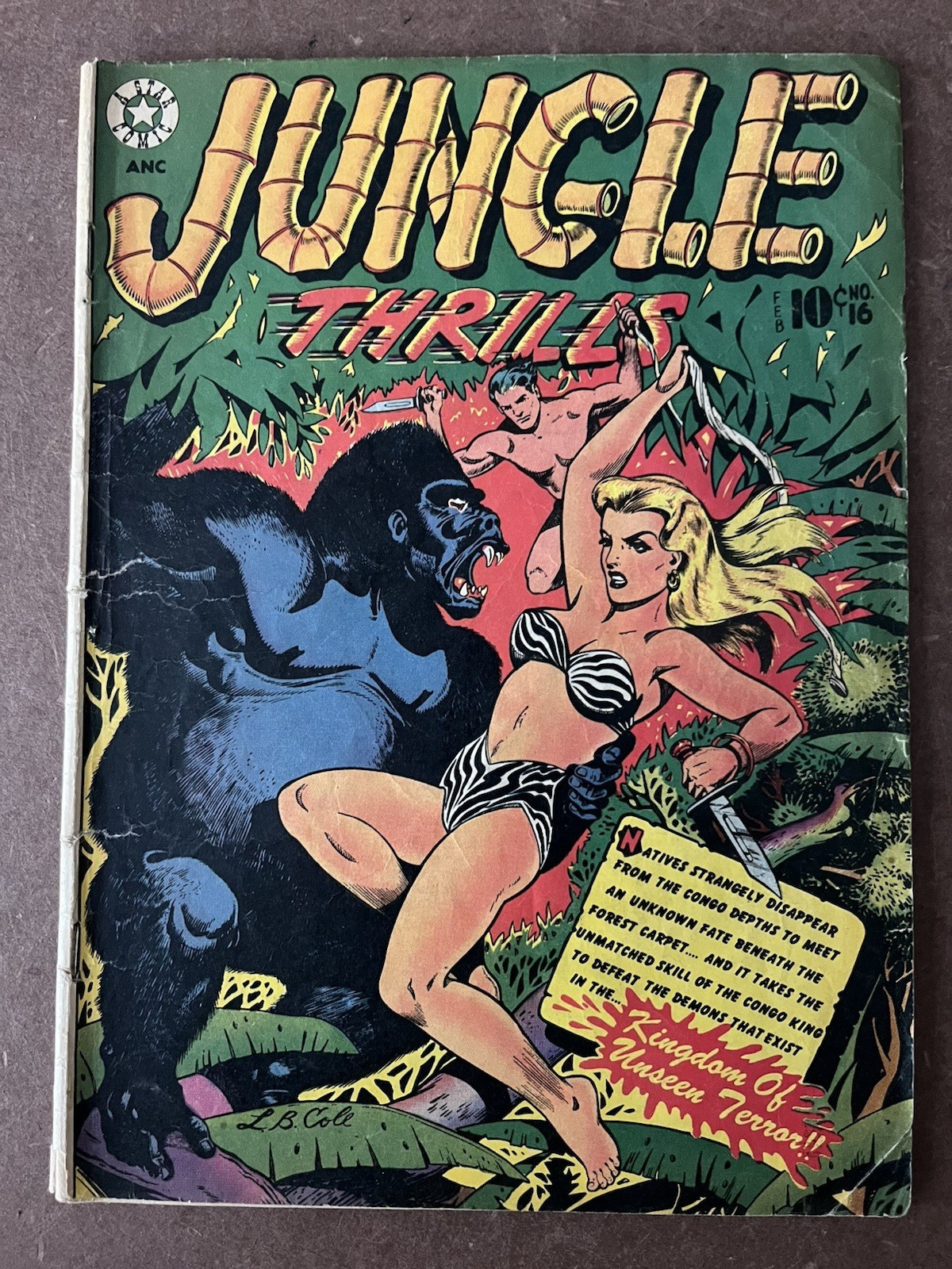 JUNGLE THRILLS 16 1952 LB COLE CLASSIC COVER STAR COMIC PHANTOM LADY USED IN POP JUNGLE THRILLS 16 1952 LB COLE CLASSIC COVER STAR COMIC PHANTOM LADY USED IN POP