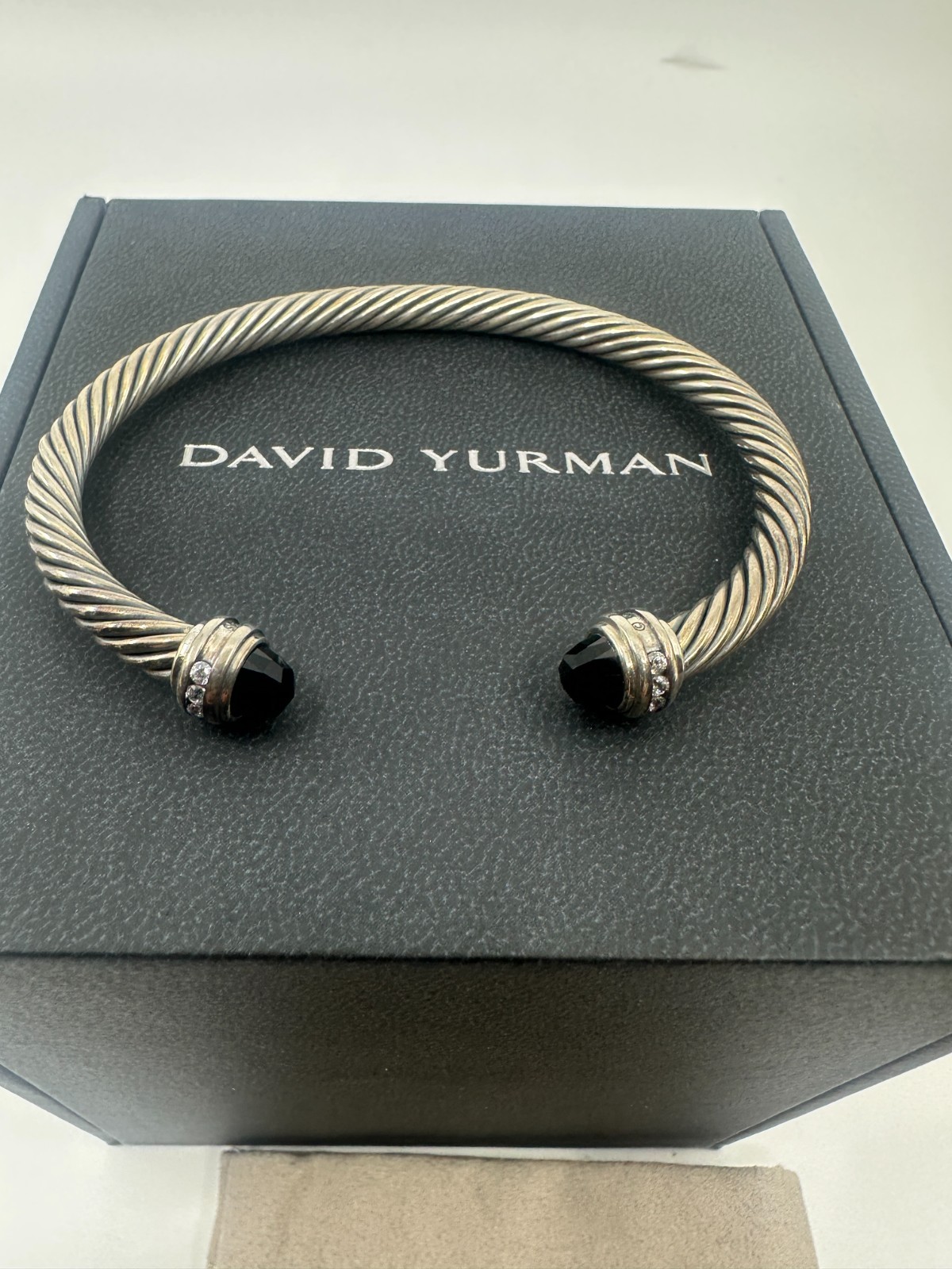 David Yurman Black Onyx & Diamonds Cable Bracelet 5MM Silver