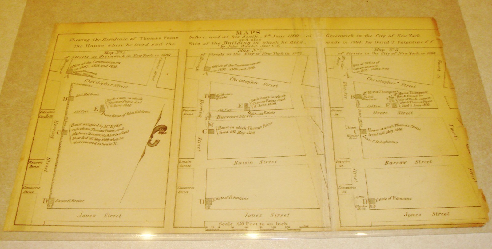 1864 historical map of Thomas Paine’s  residences in Greenwich Village, New York