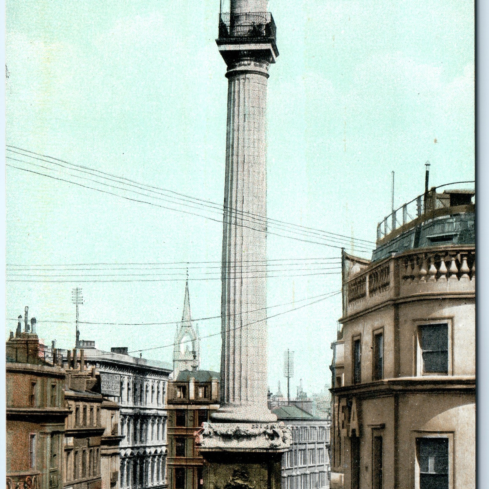 c1900s London, England Monument Column Street Shops Spire Telegraph Wires A351