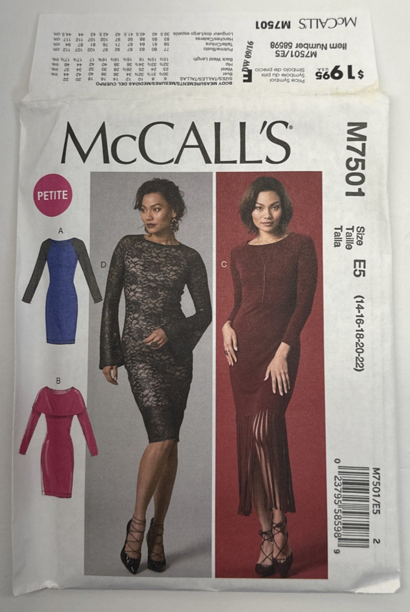 McCall\'s Dresses, M7501 E5 Pattern Size 14-22 Uncut