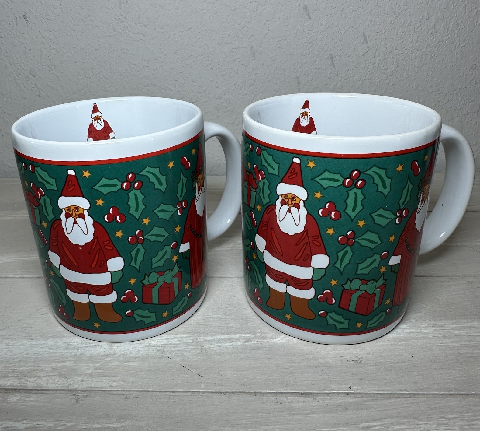 VTG Set of 2 Riviera Van Beers by Signature Christmas Santa 1993 Stoneware Mugs