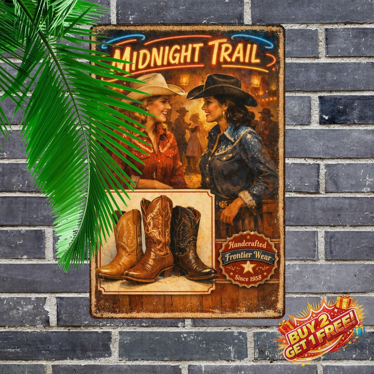 Rodeo Style 1978 Nocona Boot Co Vintage Aluminum Metal Sign 8x12 USA