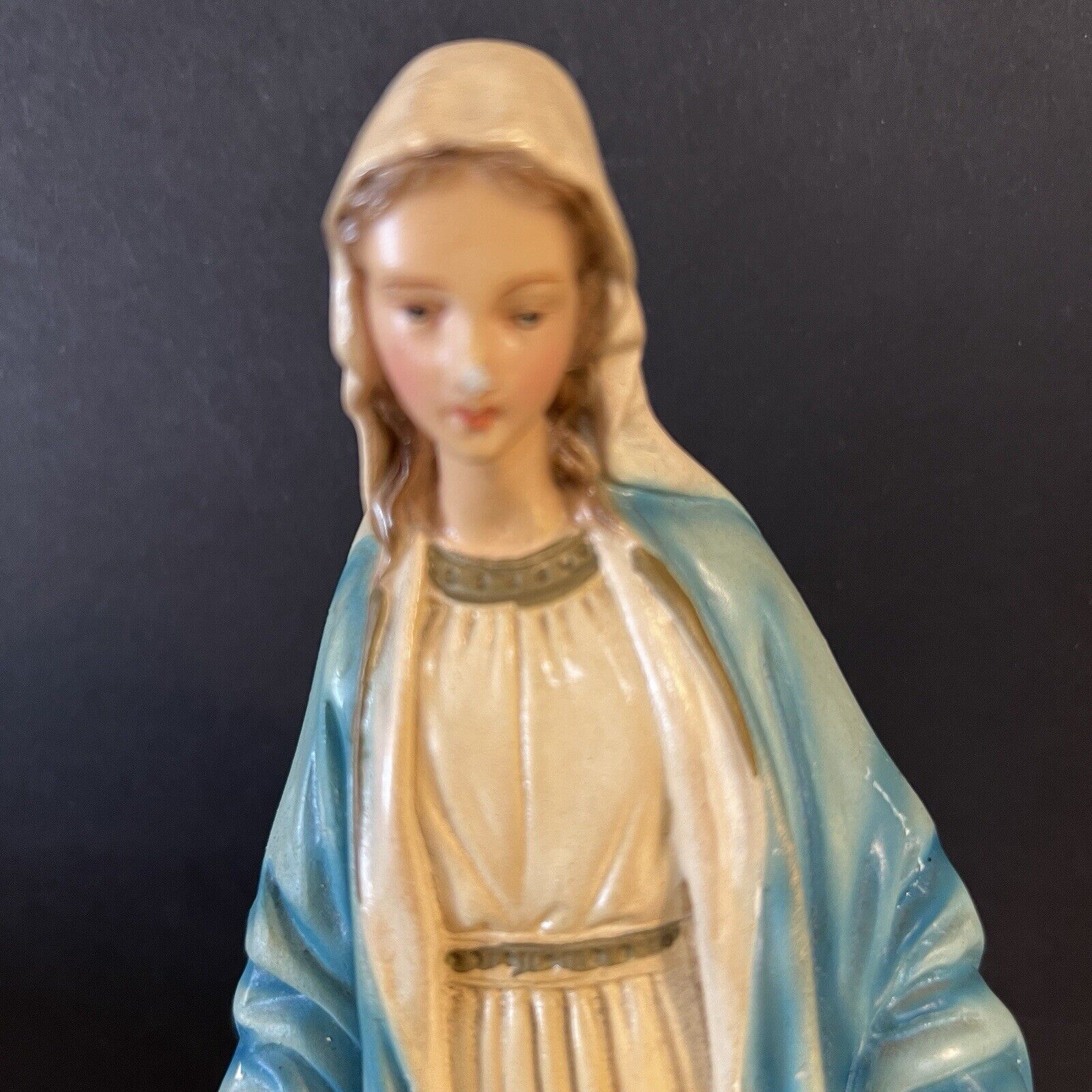 Blessed Mother Virgin Mary Statue Vintage Made Italy Hand Painted Plaster Snake